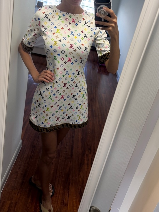 Handmade Dresses & Skirts - White Multicolor Logo-Print Mini Dress